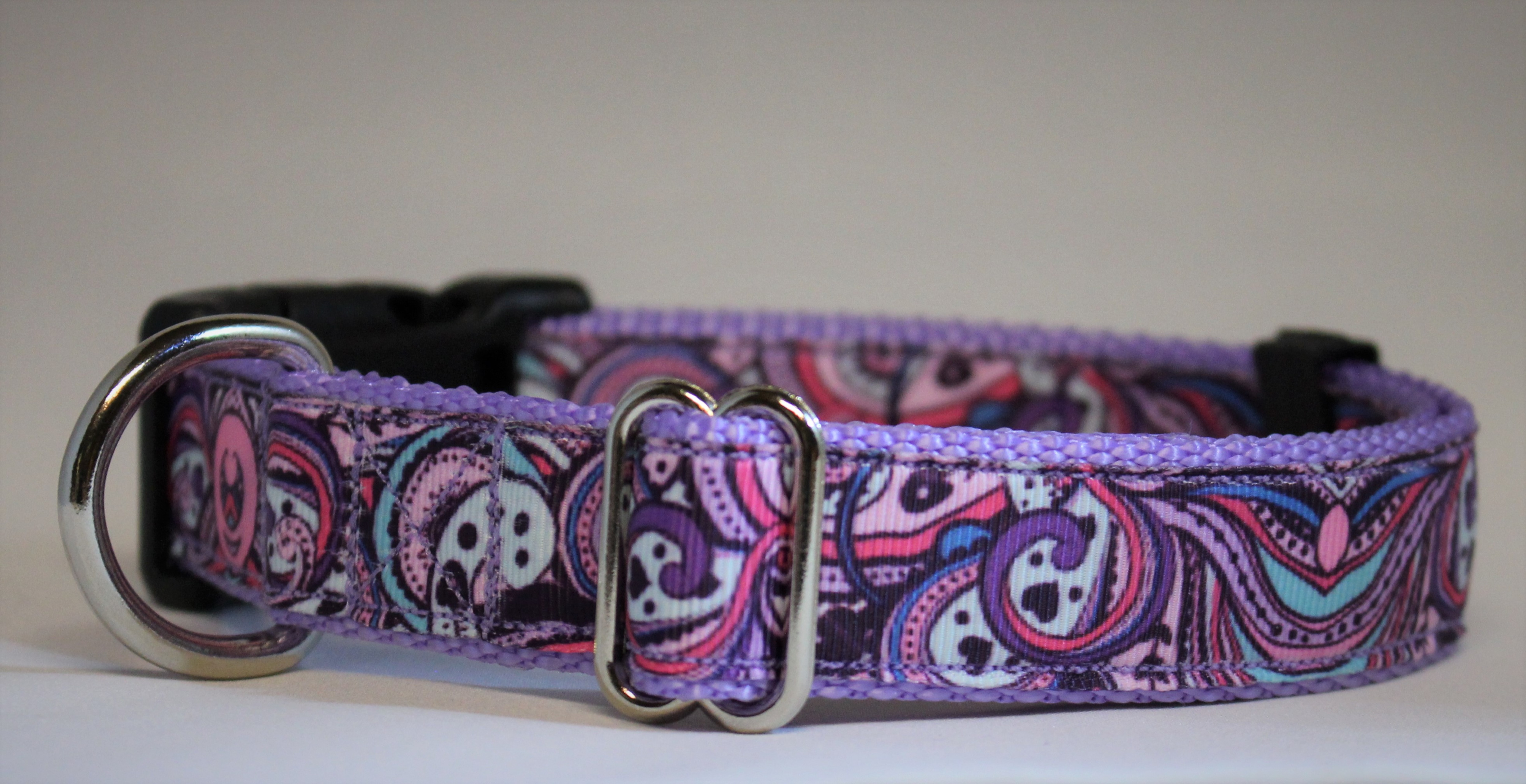 Purple Swirls and Hearts adjustable dog collar - 1